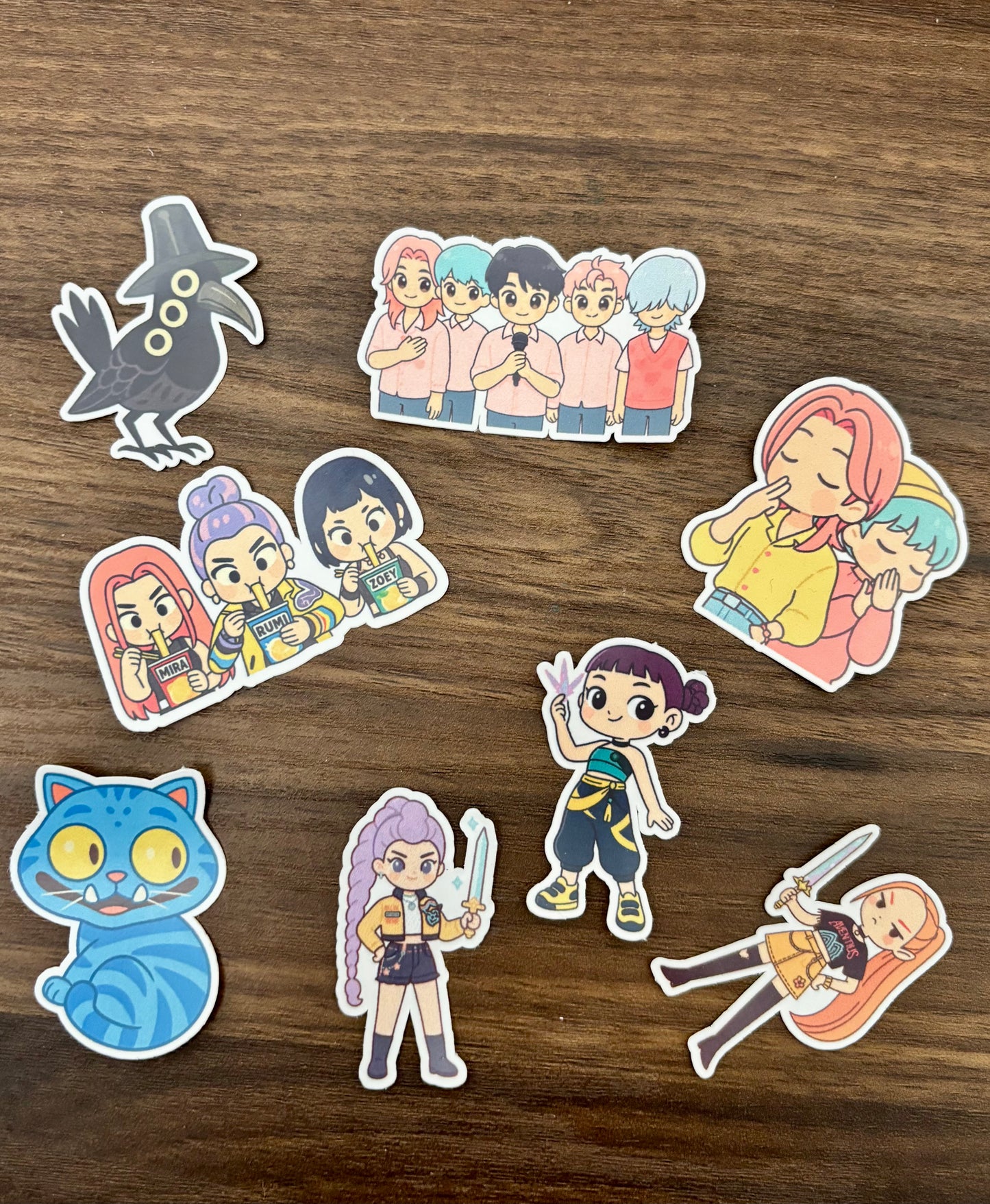 K-Pop Demon Hunter 8pk sticker set| Huntrix | Saja Boys | Derpy | Mira, Rumi and Zoey | Waterproof Sticker | Decals
