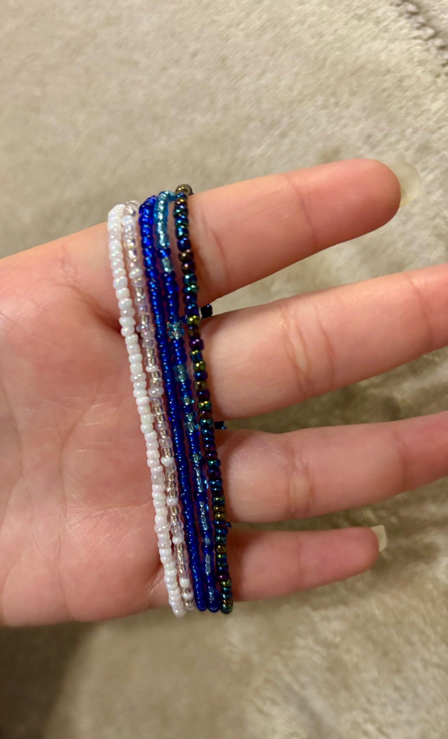 Blue and White Glass Beaded Bracelet Set