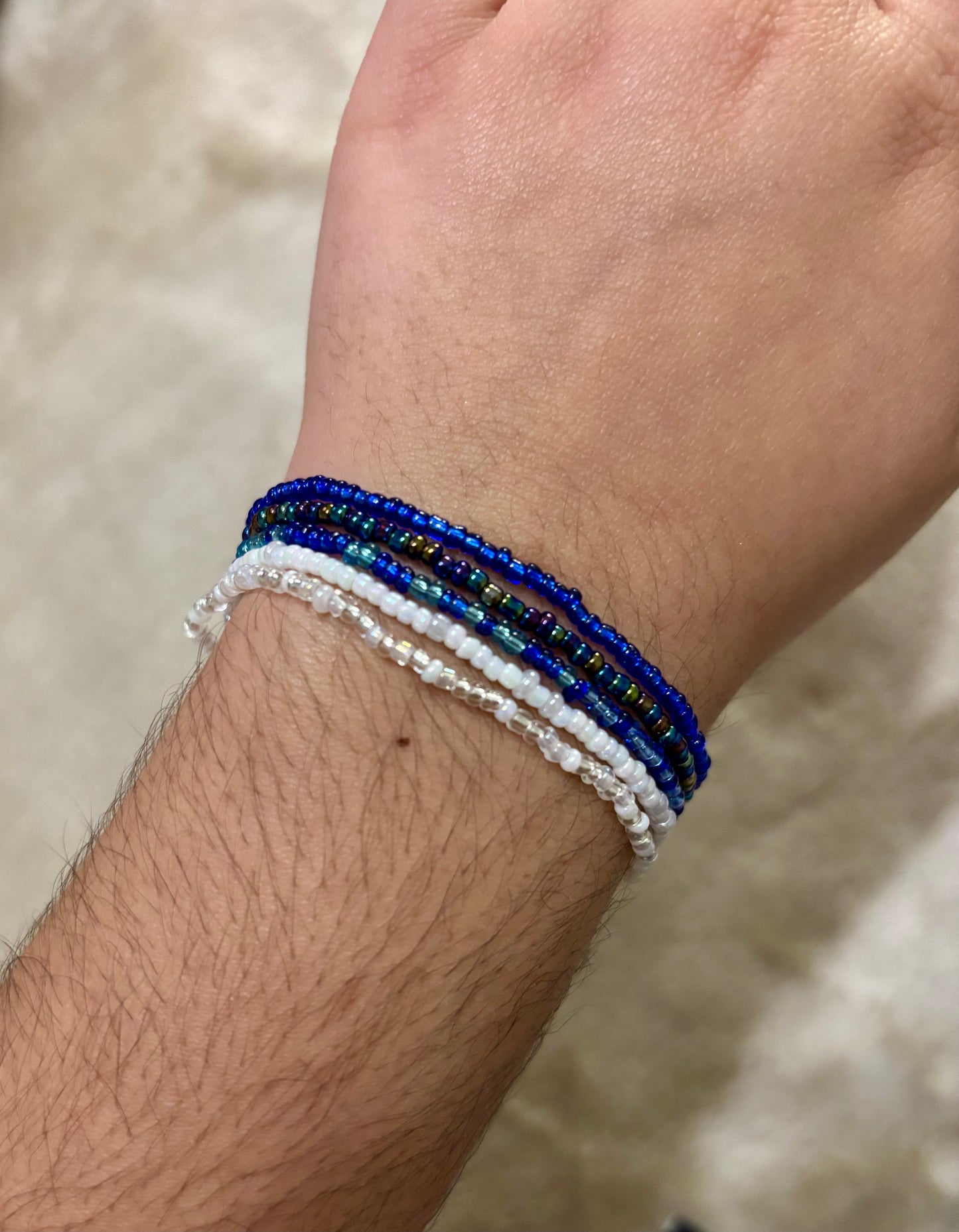 Blue and White Glass Beaded Bracelet Set