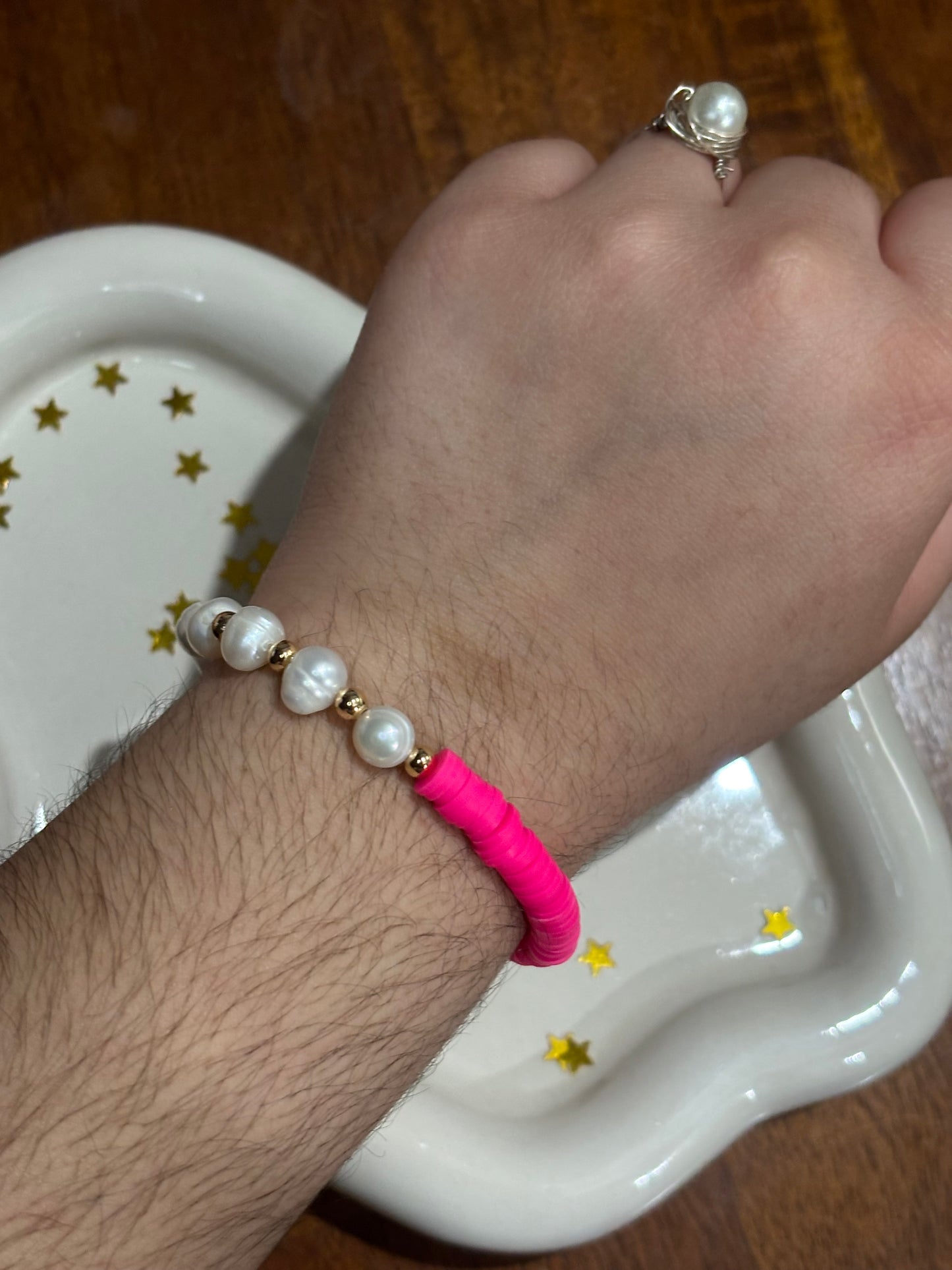 Freshwater Pearl with Clay Beads & 18k Gold-Plated Stainless Steel beads Elegant Handmade Bracelets Stylish Bracelets Unique and Stylish.