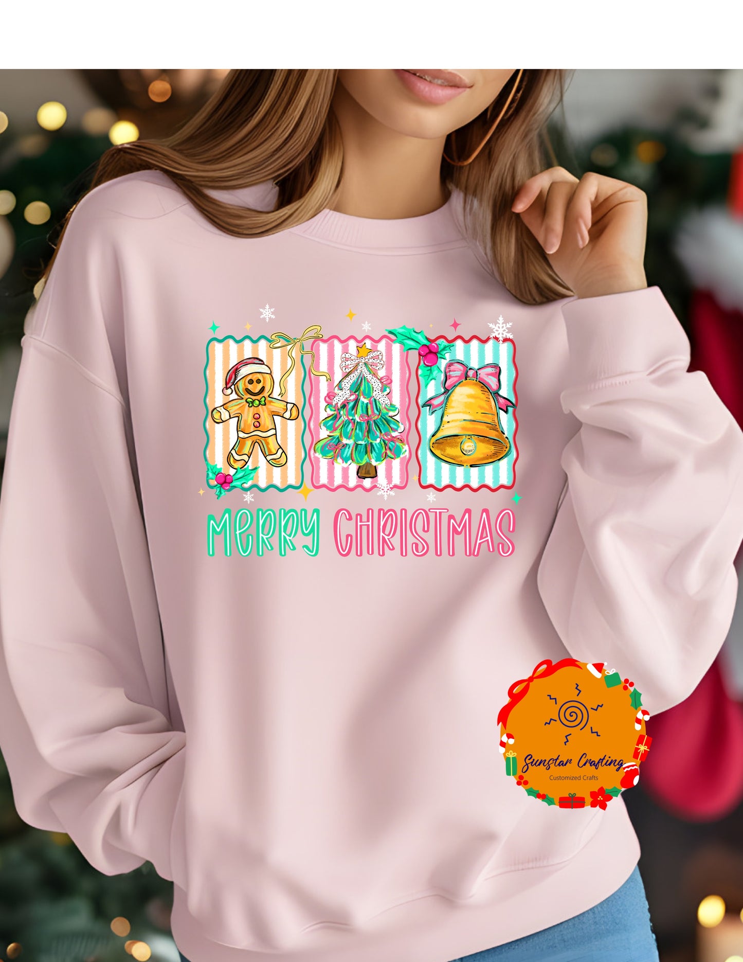 Merry Christmas with Gingerbread, Christmas Tree and Coquette Bell - Festive Tee - Matching shirt - gift exchange