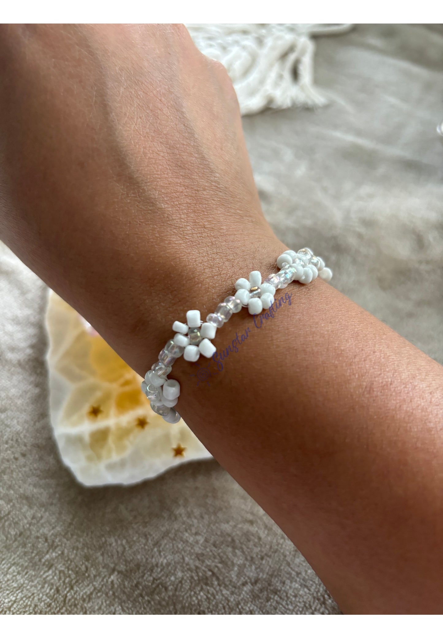 Handmade Flower Seed Bead Bracelet: Elastic Stackable Jewelry