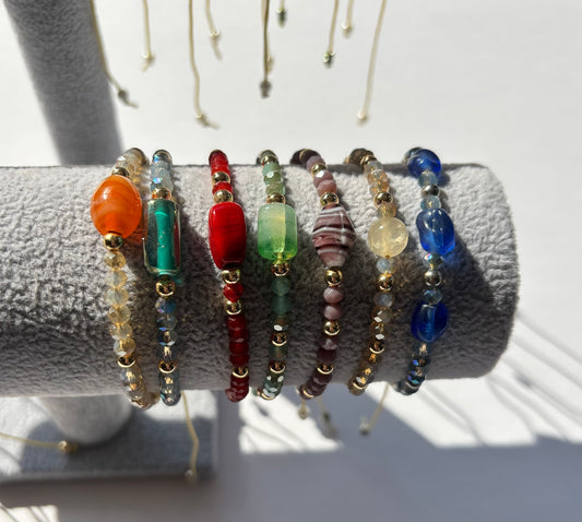 Herencia Brillante Collection - Handmade Glass Bead Macrame Jewelry, Colorful bracelets, 3 Generation Legacy