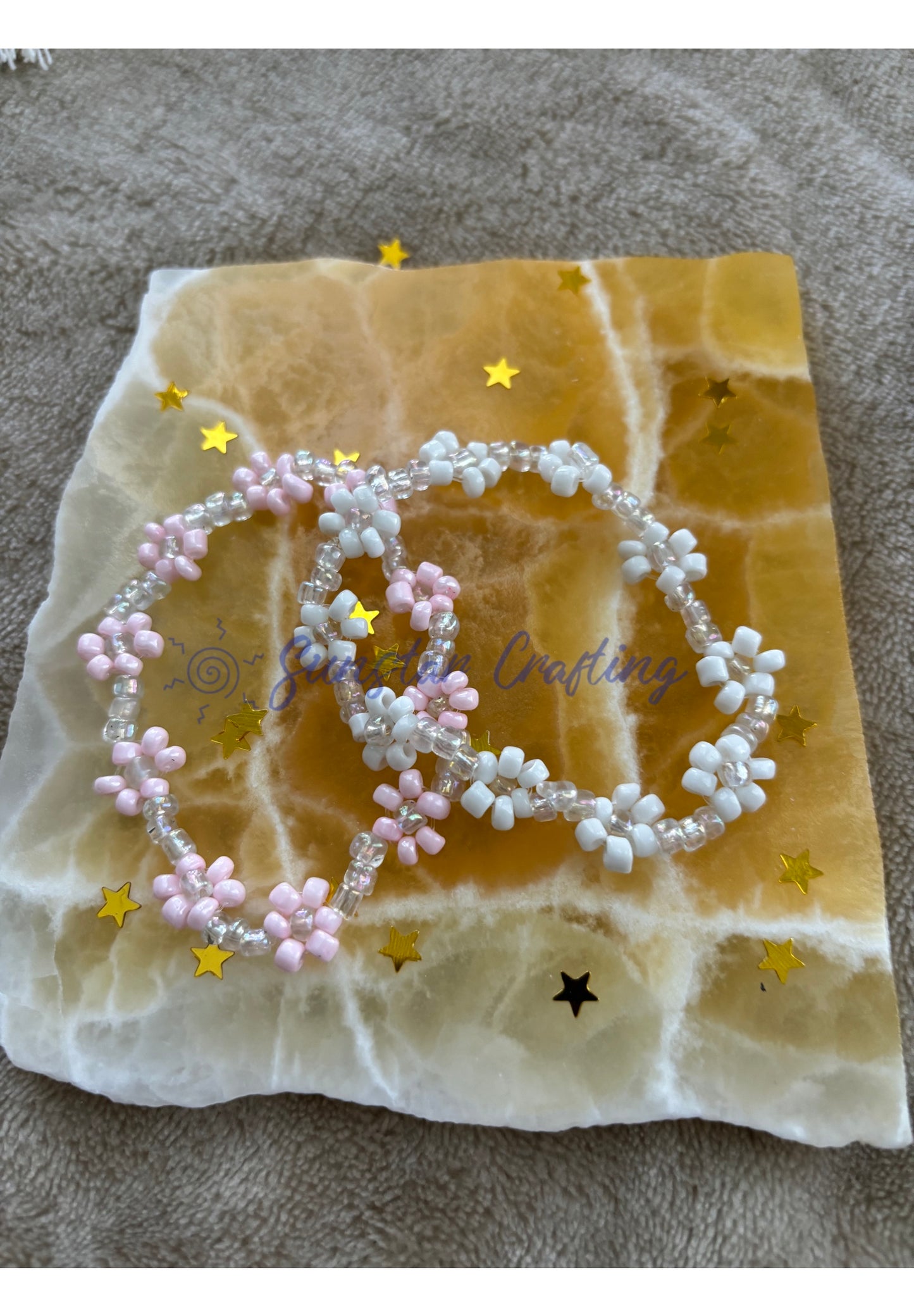 Handmade Flower Seed Bead Bracelet: Elastic Stackable Jewelry