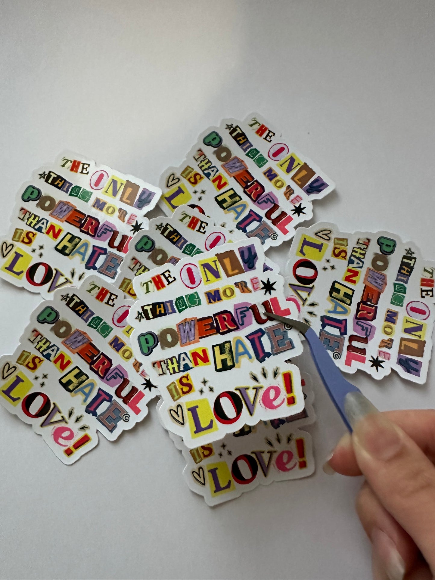 The Only Thing More Powerful Than Hate Is Love Sticker, Inspirational Quote Decal, Love Over Hate Message, Waterproof Glossy Sticker
