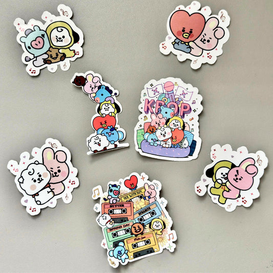 BT21 BTS Sticker Set 7 pcs - Kpop Characters - Waterproof Vinyl Decals