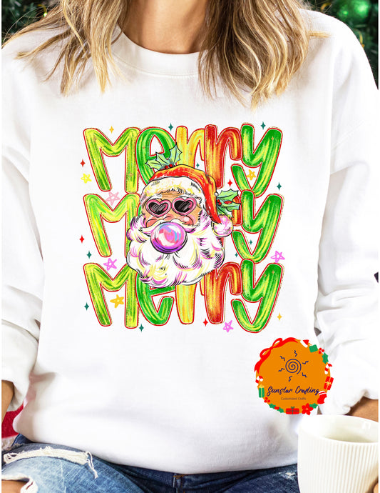 Merry Santa Blowing Bubble Gum Fun Christmas Sweater - Christmas Tee - Matching shirt - gift exchange