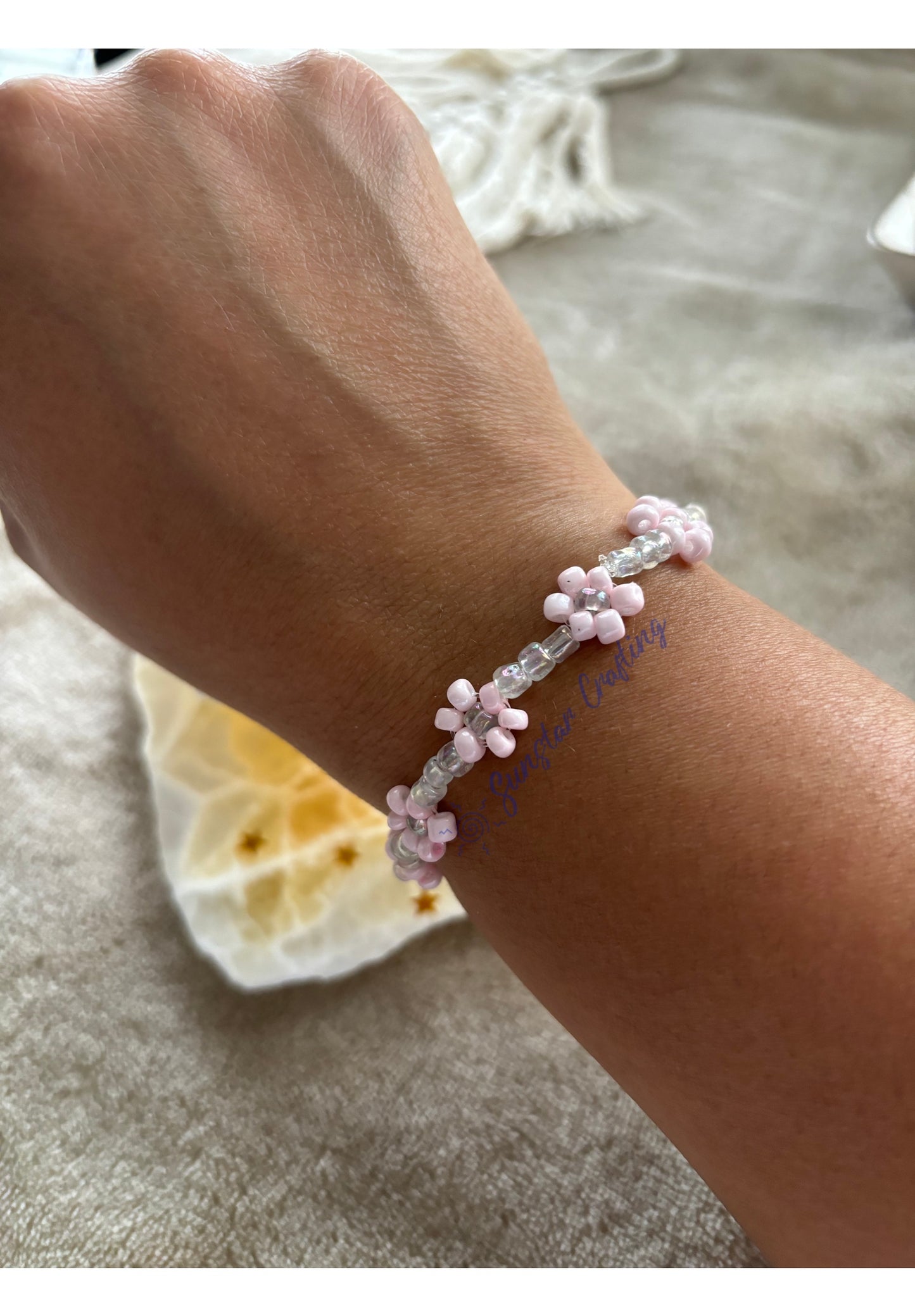 Handmade Flower Seed Bead Bracelet: Elastic Stackable Jewelry