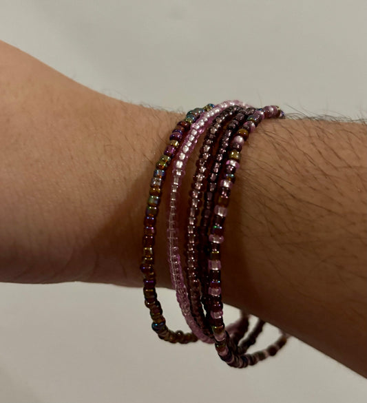 Purple Morado Glass Beaded Bracelet Set Handmade Stackable Bracelets- Elegant, Stretchy and Boho